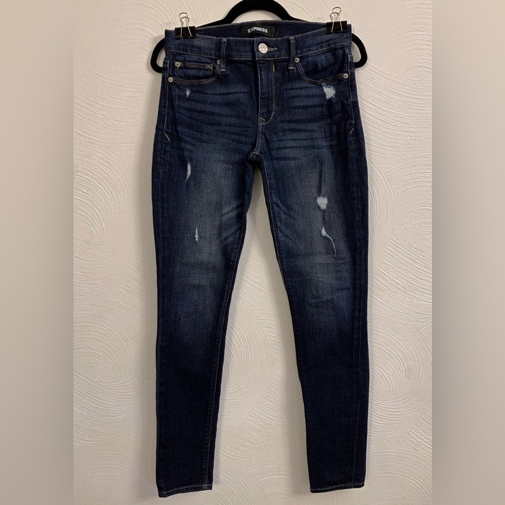 Express - Size 4 - Dark Blue Distressed Women's Jeans Jeggings